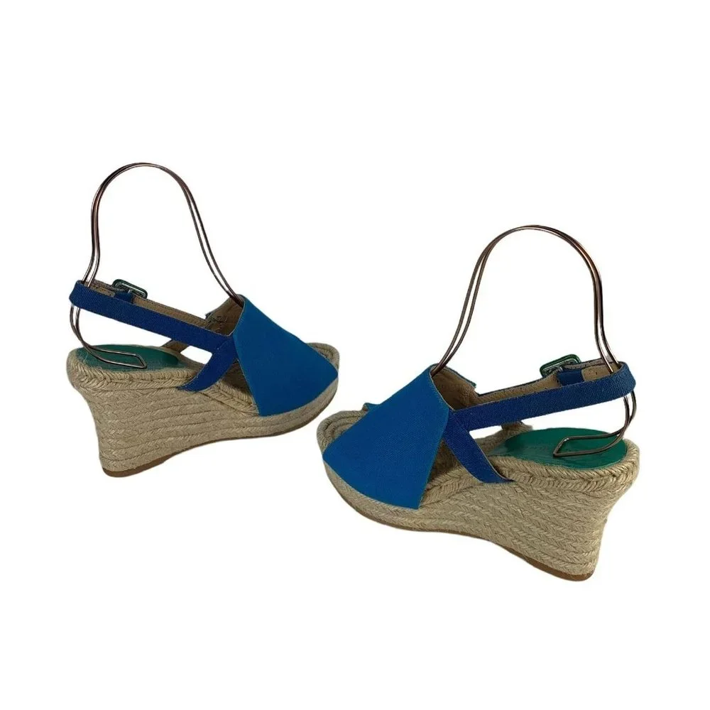 Bettye Muller Espadrille Wedges Blue Open Toe Canvas Upper Made in Spain 40‎